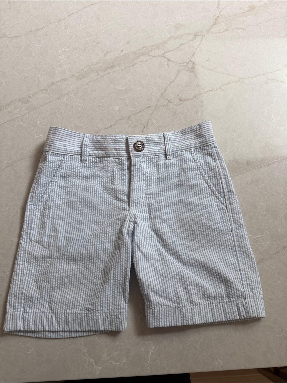 The Beaufort Bonnet Comes Seersucker Stripe Shorts - Light Blue/White